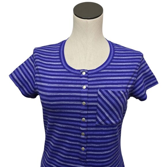 Title Nine Purple Striped Selkie Athletic Tunic Dress Size Small Snap Henley - Picture 4 of 12